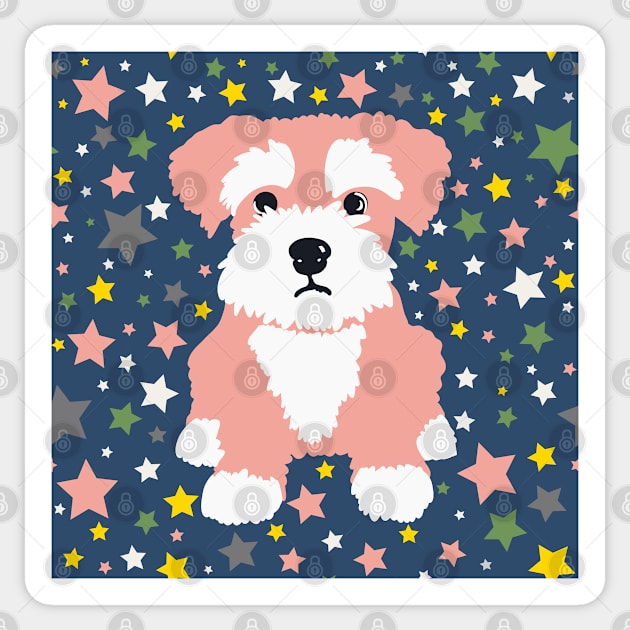 Pink Miniature Schnauzer and Stars on Blue Background Sticker by NattyDesigns